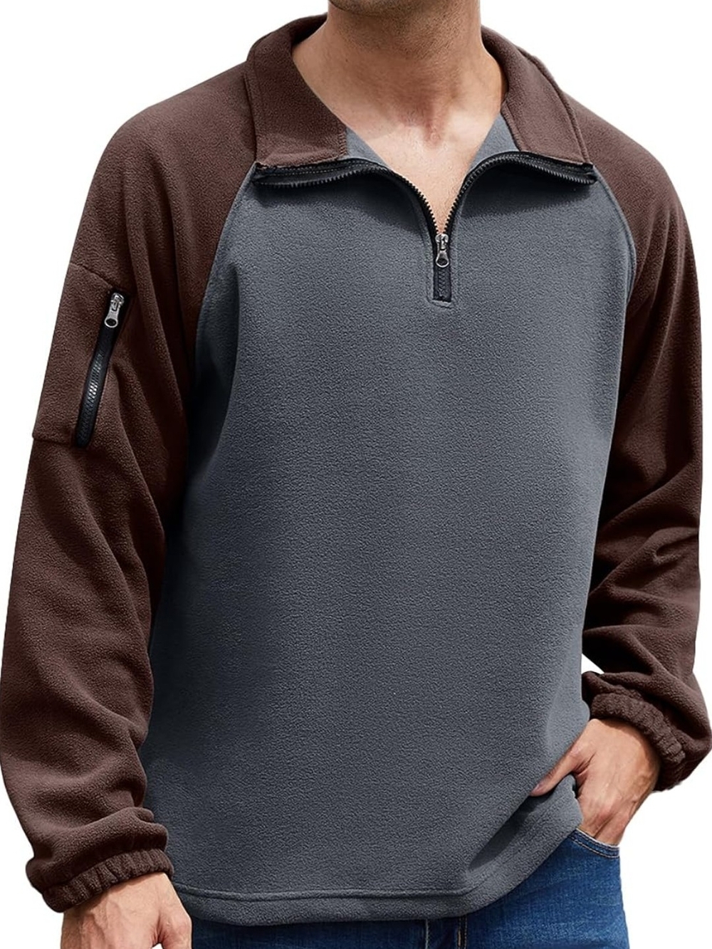 COZYPOIN Men's Quarter Zip Pullover Fleece Sweater Mock Neck Sweatshirt